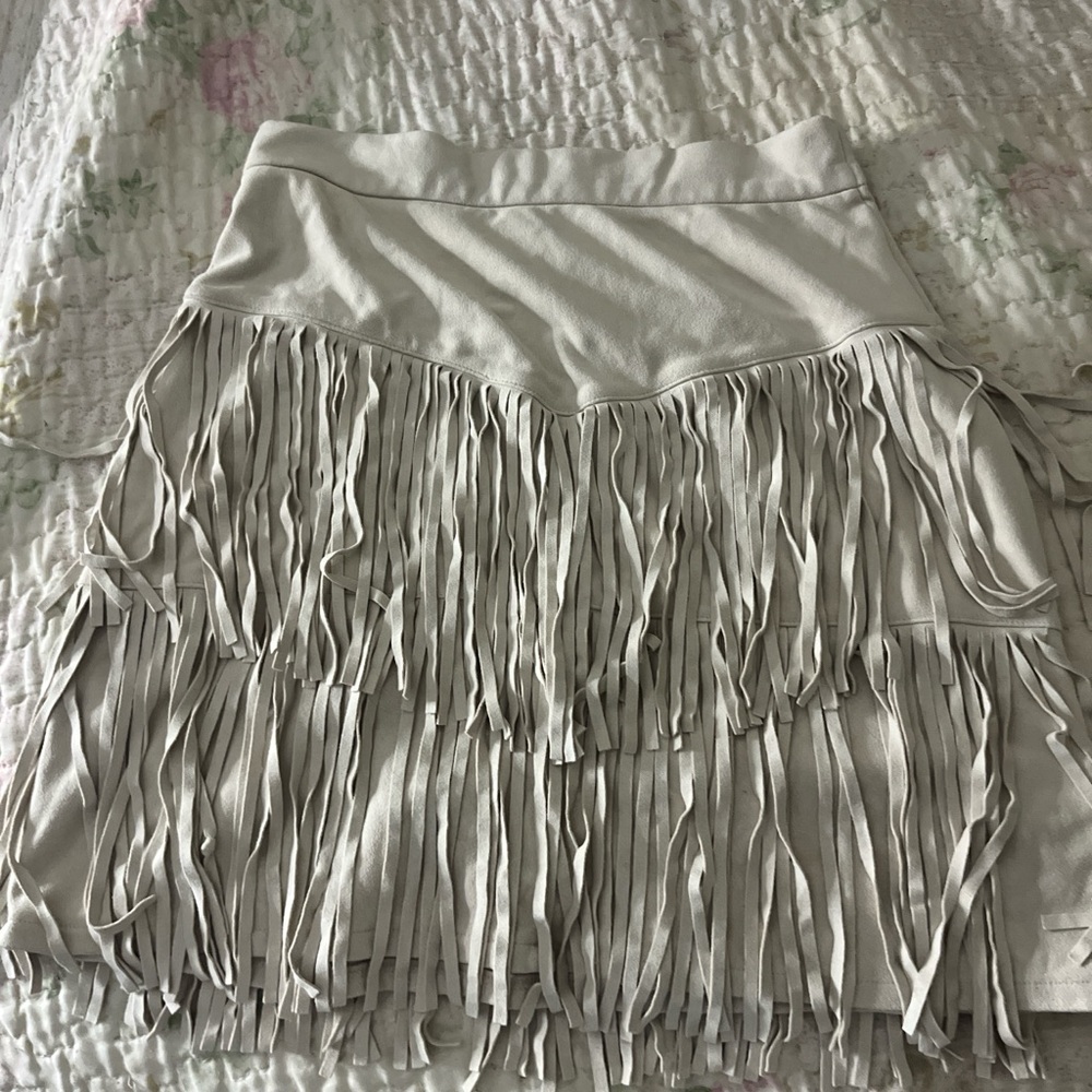 Blue Rain Cream Fringed Mini Skirt